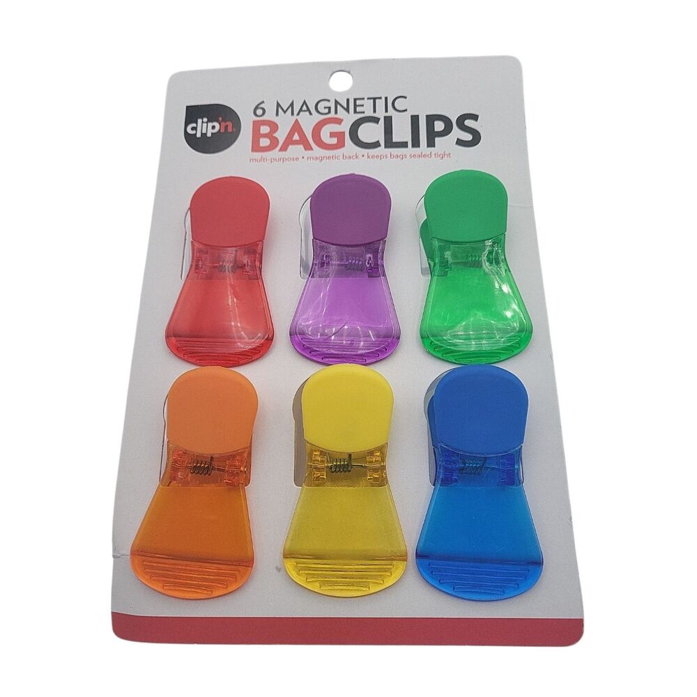 Clip'n 6 Magnetic Bag Clips Multi-Purpose Assorted Colors 3 Inch Set New